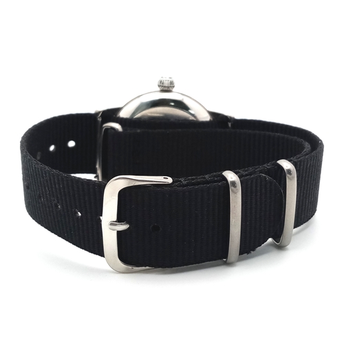 55 - A Montblanc Meisterstuck Mechanical (hand-wind) Gents Watch. Black textile strap. Stainless steel ca... 