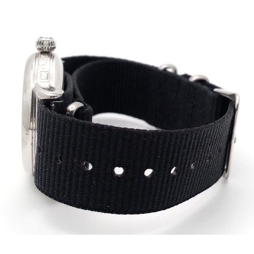 55 - A Montblanc Meisterstuck Mechanical (hand-wind) Gents Watch. Black textile strap. Stainless steel ca... 