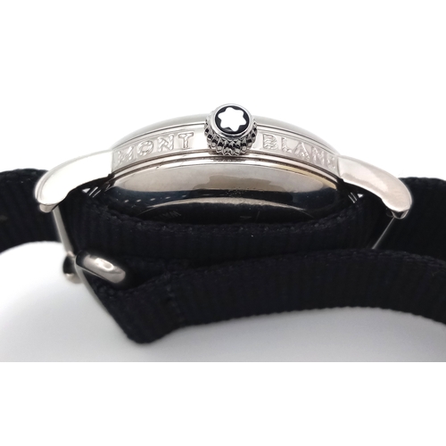 55 - A Montblanc Meisterstuck Mechanical (hand-wind) Gents Watch. Black textile strap. Stainless steel ca... 