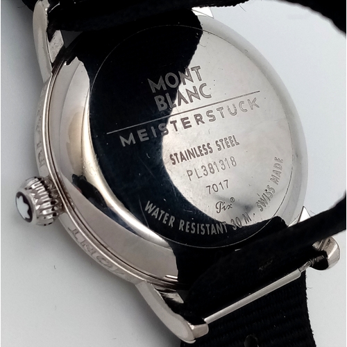 55 - A Montblanc Meisterstuck Mechanical (hand-wind) Gents Watch. Black textile strap. Stainless steel ca... 