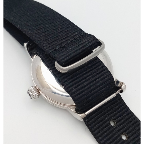55 - A Montblanc Meisterstuck Mechanical (hand-wind) Gents Watch. Black textile strap. Stainless steel ca... 