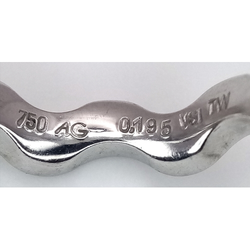 40 - AN 18K WHITE GOLD WAVY DIAMOND BAND RING - 0.20CTW. 5.5G. SIZE L. SC - 1096.