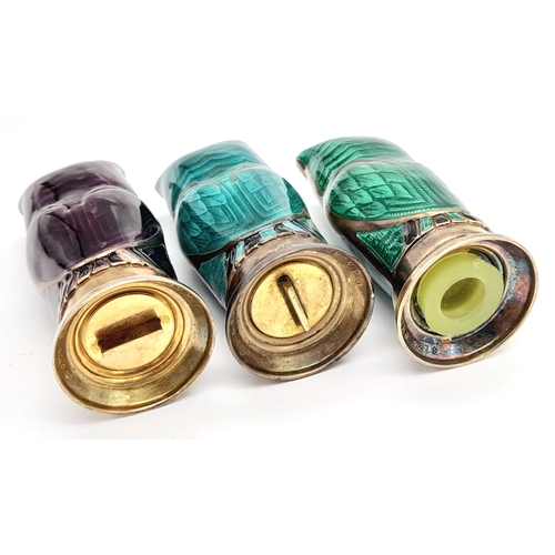 22 - Three Vintage David Anderson, Norwegian, Owl Salt and Pepper Shakers!  - Enamel and Gilded Sterling ... 