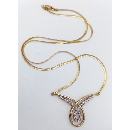 35 - Beautiful 9 CARAT GOLD and DIAMOND ENCRUSTED INFINITY NECKLACE. 3.25 grams. 45 cm. Subtle and Elegan... 
