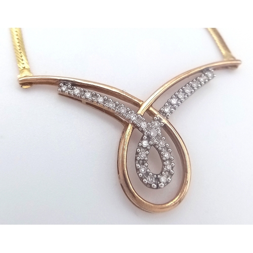 35 - Beautiful 9 CARAT GOLD and DIAMOND ENCRUSTED INFINITY NECKLACE. 3.25 grams. 45 cm. Subtle and Elegan... 
