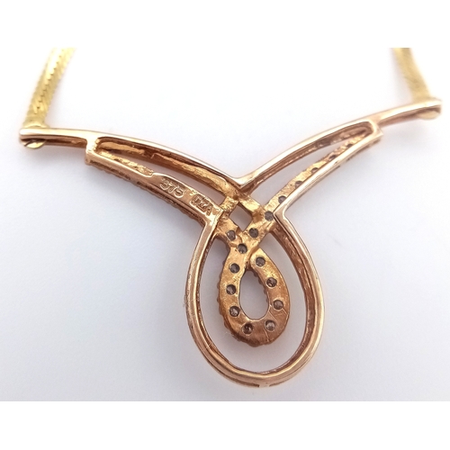 35 - Beautiful 9 CARAT GOLD and DIAMOND ENCRUSTED INFINITY NECKLACE. 3.25 grams. 45 cm. Subtle and Elegan... 