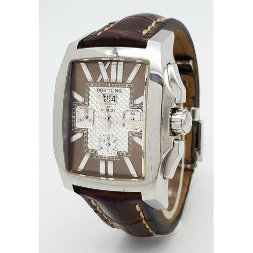 6 - A Breitling for Bentley, Flying B Chronograph Gents Automatic Watch. Model A44365. Brown leather str... 