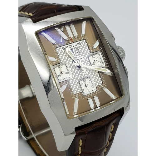 6 - A Breitling for Bentley, Flying B Chronograph Gents Automatic Watch. Model A44365. Brown leather str... 
