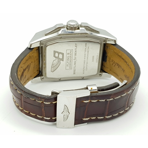 6 - A Breitling for Bentley, Flying B Chronograph Gents Automatic Watch. Model A44365. Brown leather str... 