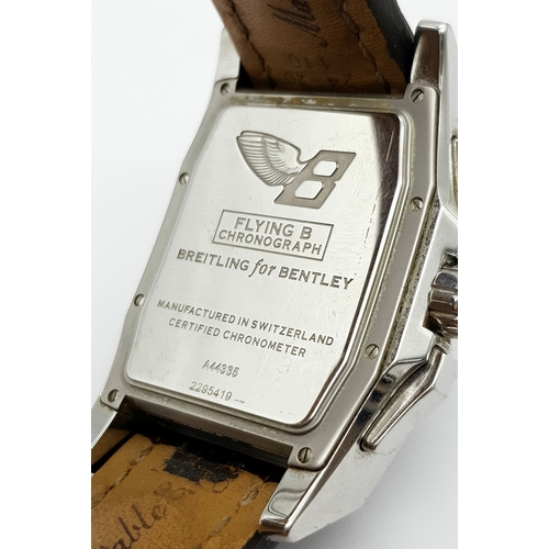 6 - A Breitling for Bentley, Flying B Chronograph Gents Automatic Watch. Model A44365. Brown leather str... 