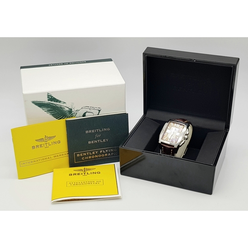 6 - A Breitling for Bentley, Flying B Chronograph Gents Automatic Watch. Model A44365. Brown leather str... 