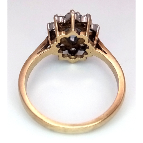 11 - A 9K Yellow Gold, Aquamarine and White Stone Ring. Size M 1/2. 3.2g total weight.