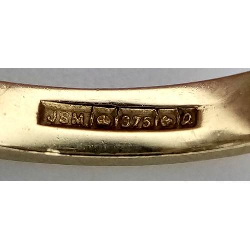 11 - A 9K Yellow Gold, Aquamarine and White Stone Ring. Size M 1/2. 3.2g total weight.