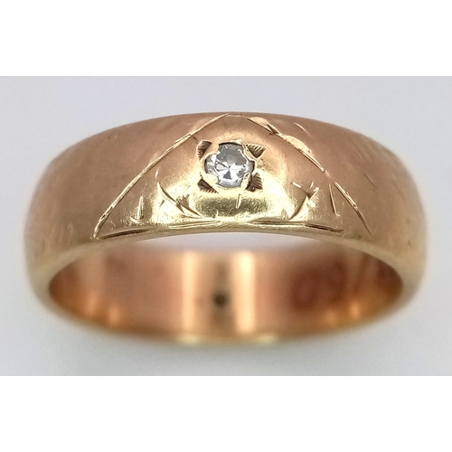 16 - An Antique, Victorian, 9K Gold, Diamond Set Band Ring. Four inlaid diamonds. Hallmarks for Sheffield... 