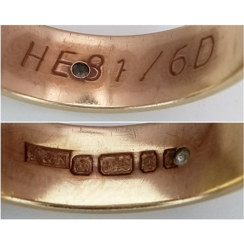 16 - An Antique, Victorian, 9K Gold, Diamond Set Band Ring. Four inlaid diamonds. Hallmarks for Sheffield... 