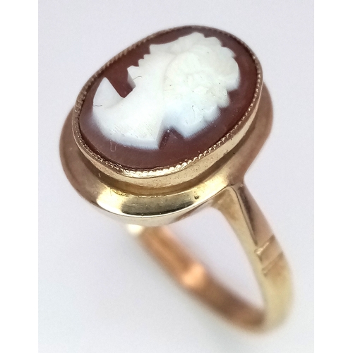 18 - A 9K Yellow Gold Cameo Ring. Size L. 2.3g.