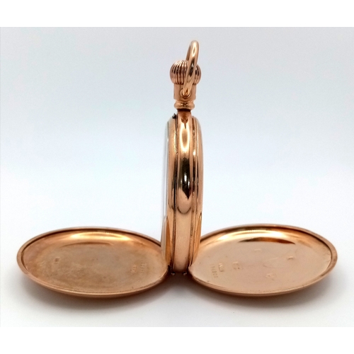 2 - An Antique 9K Gold Full Hunter Pocket Watch. Top winder. 50mm gold case. Birmingham hallmarks. In wo... 