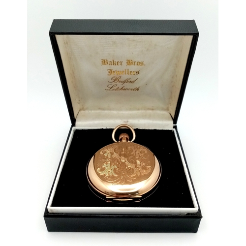 2 - An Antique 9K Gold Full Hunter Pocket Watch. Top winder. 50mm gold case. Birmingham hallmarks. In wo... 