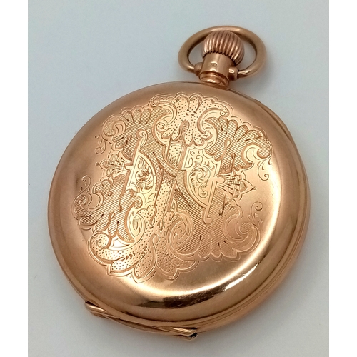 2 - An Antique 9K Gold Full Hunter Pocket Watch. Top winder. 50mm gold case. Birmingham hallmarks. In wo... 