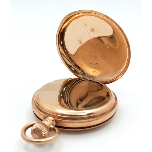 2 - An Antique 9K Gold Full Hunter Pocket Watch. Top winder. 50mm gold case. Birmingham hallmarks. In wo... 
