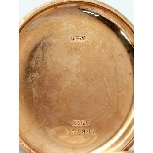 2 - An Antique 9K Gold Full Hunter Pocket Watch. Top winder. 50mm gold case. Birmingham hallmarks. In wo... 