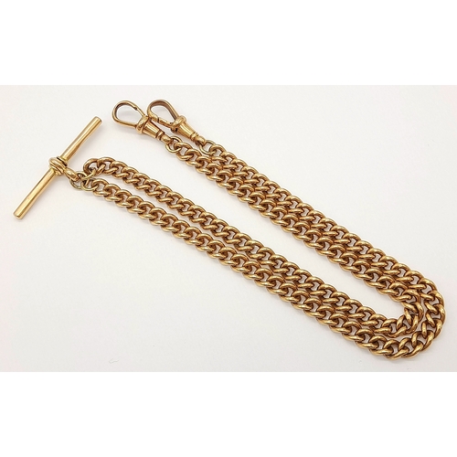 4 - An Antique 9K Rose Gold Albert Chain. Classic T-bar with twin curb link chains and lobster clasps. 2... 