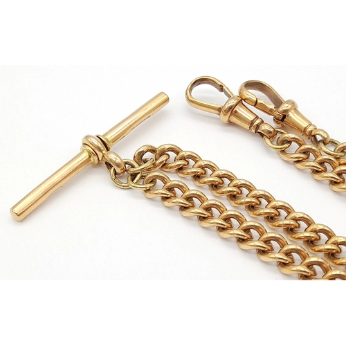 4 - An Antique 9K Rose Gold Albert Chain. Classic T-bar with twin curb link chains and lobster clasps. 2... 