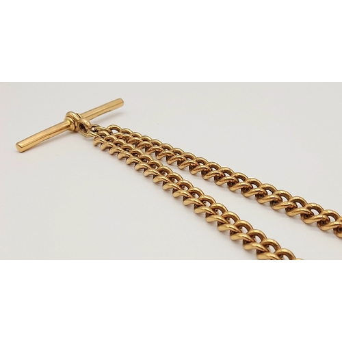 4 - An Antique 9K Rose Gold Albert Chain. Classic T-bar with twin curb link chains and lobster clasps. 2... 