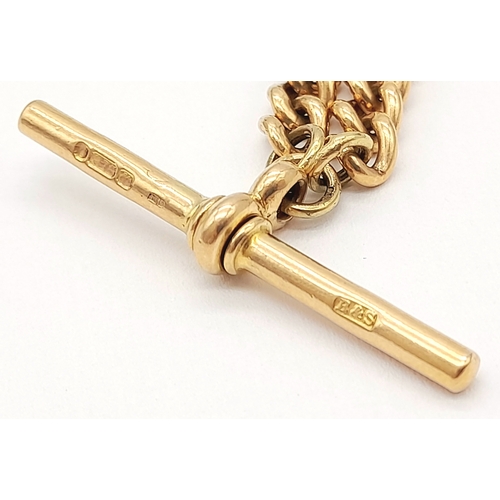 4 - An Antique 9K Rose Gold Albert Chain. Classic T-bar with twin curb link chains and lobster clasps. 2... 