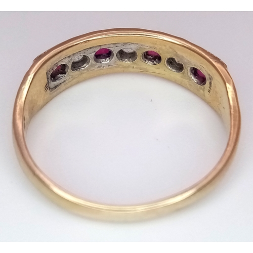51 - A Vintage 9K Yellow Gold, Ruby and Diamond Ring. Alternating gemstones. Size L 1/2. 2.44g total weig... 