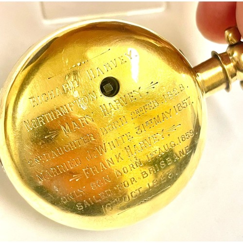 44 - An antique rare silver gilded fusee pair case pocket watch , Harvey family sailed to Brisbane c1883.... 