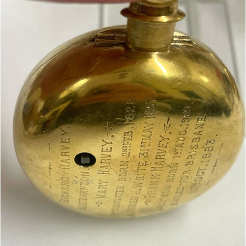 44 - An antique rare silver gilded fusee pair case pocket watch , Harvey family sailed to Brisbane c1883.... 