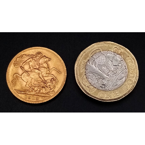 39 - A 1913 George V Full Sovereign Coin. 22K Gold.