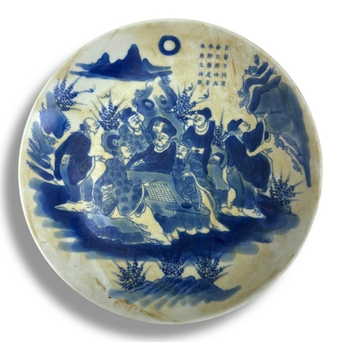 1616 - A Pair of antique Chinese Blue and White Porcelain Plates with Immortal Figures. Hand-painted cobalt... 