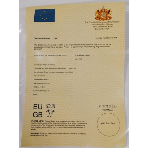 287 - A deactivated M1883 UCS-CGH revolver, 4.5 inch barrel length, 10.3mm calibre. UK/EU Sales Only - Not... 