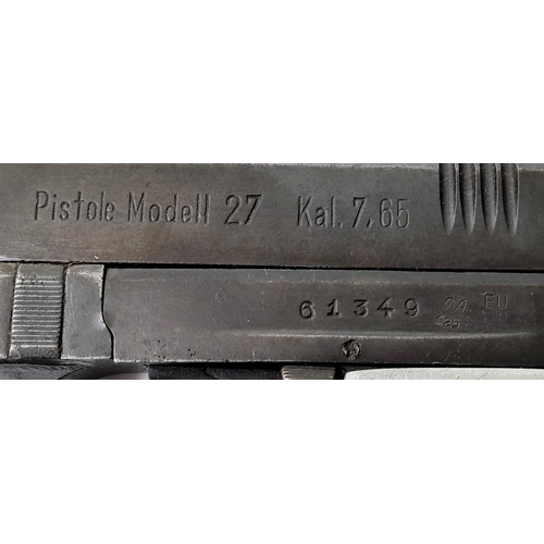 294 - A deactivated CZ MOD 27 self loading pistol, 4 inch barrel length, 0.32 ACP calibre. UK/EU Sales Onl... 