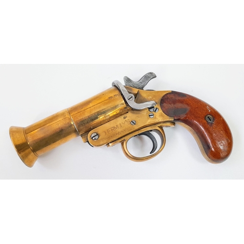 336 - A deactivated Shermuly bell mouth brass single shot flare pistol, 5 inch barrel length, 27mm calibre... 