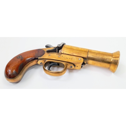 336 - A deactivated Shermuly bell mouth brass single shot flare pistol, 5 inch barrel length, 27mm calibre... 
