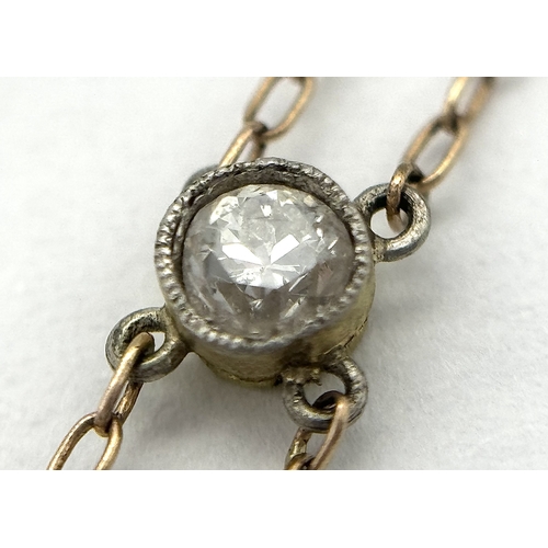 349 - An Antique Gold (tests as 18K), Silver, Diamond, Rutilated Quartz Art Deco Pendant - On a 14K yellow... 