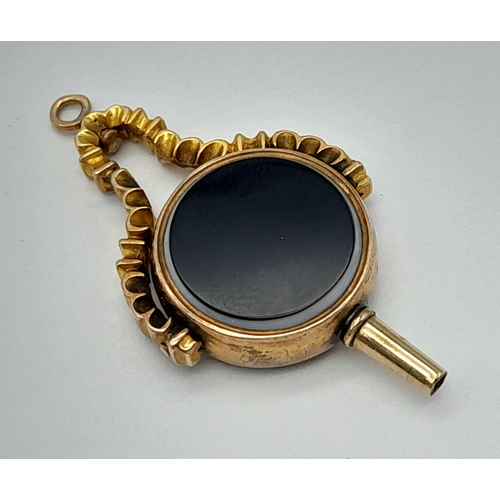 356 - An Antique, 14K Gold (tests as) Bloodstone Fob Pendant. 4cm. 9.83g.