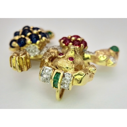 197 - A Fabulous 18K Yellow Gold and Multi-Gemstone Set French Poodle Brooch. Sapphires, Diamonds, Rubies ... 