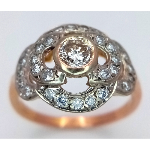 241 - A Vintage 14K Yellow Gold Diamond Cluster Ring. Central 0.3ct round brilliant cut diamond with a thi... 