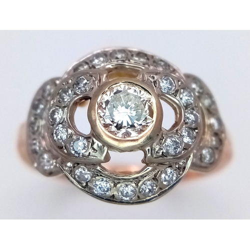 241 - A Vintage 14K Yellow Gold Diamond Cluster Ring. Central 0.3ct round brilliant cut diamond with a thi... 