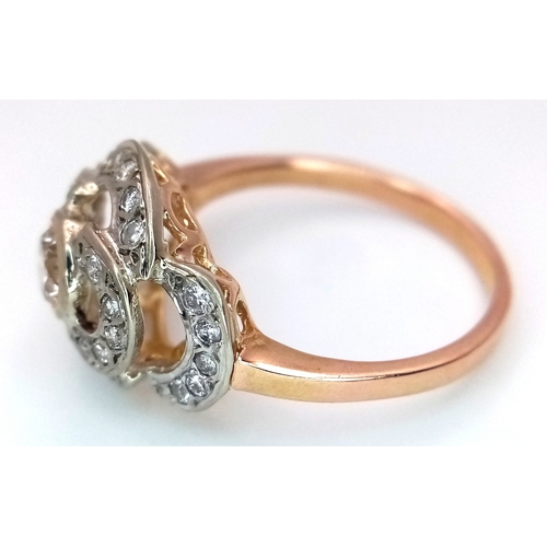 241 - A Vintage 14K Yellow Gold Diamond Cluster Ring. Central 0.3ct round brilliant cut diamond with a thi... 
