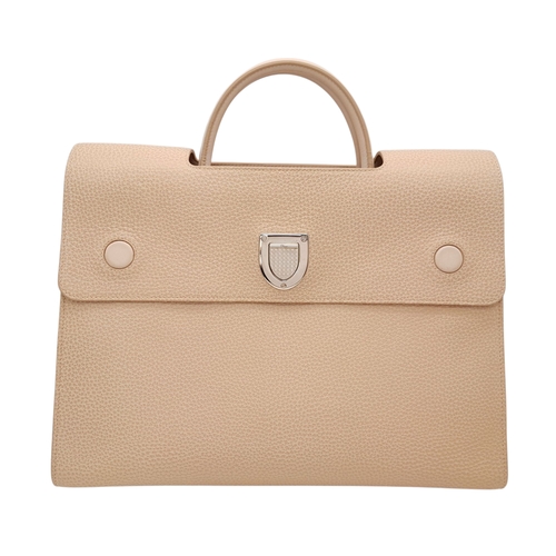 95 - A Christian Dior Beige Grained Calfskin Diorama Satchel Bag. Beigh textile exterior with silver-tone... 