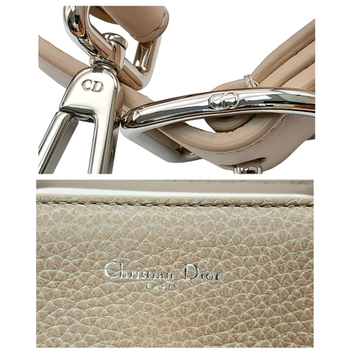 95 - A Christian Dior Beige Grained Calfskin Diorama Satchel Bag. Beigh textile exterior with silver-tone... 