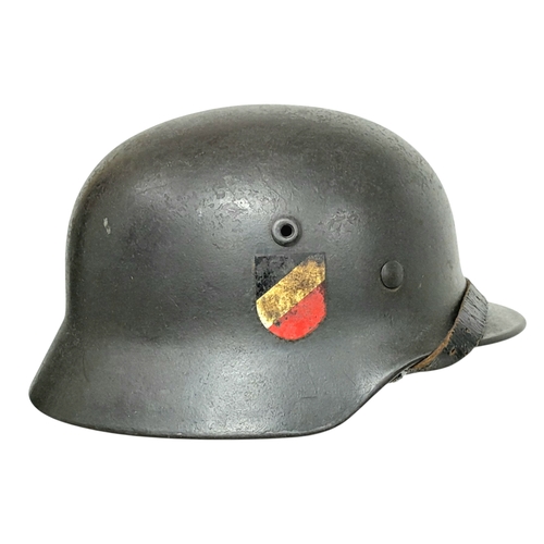 185 - WW2 German Double Decal M40 Helmet with liner and chin strap. Maker Quist Esslingen. Size 64.