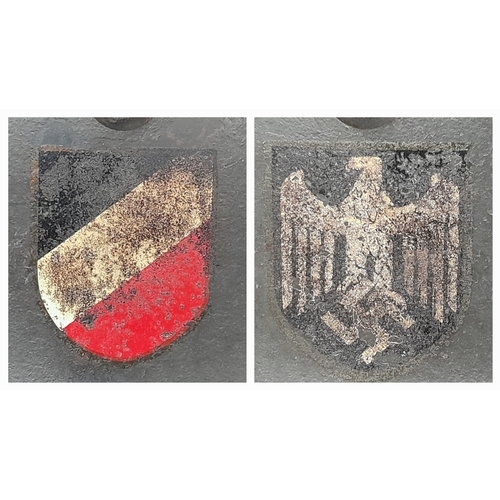 185 - WW2 German Double Decal M40 Helmet with liner and chin strap. Maker Quist Esslingen. Size 64.