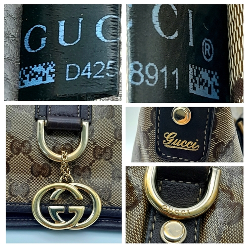 208 - A Gucci Brown GG Monogram Canvas Crossbody Bag. Brown GG monogram canvas exterior with gold-toned ha... 