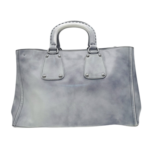 215 - A Prada Silver Vitello Daino Leather Tote Bag. Silver metallic-finish leather exterior with silver-t... 